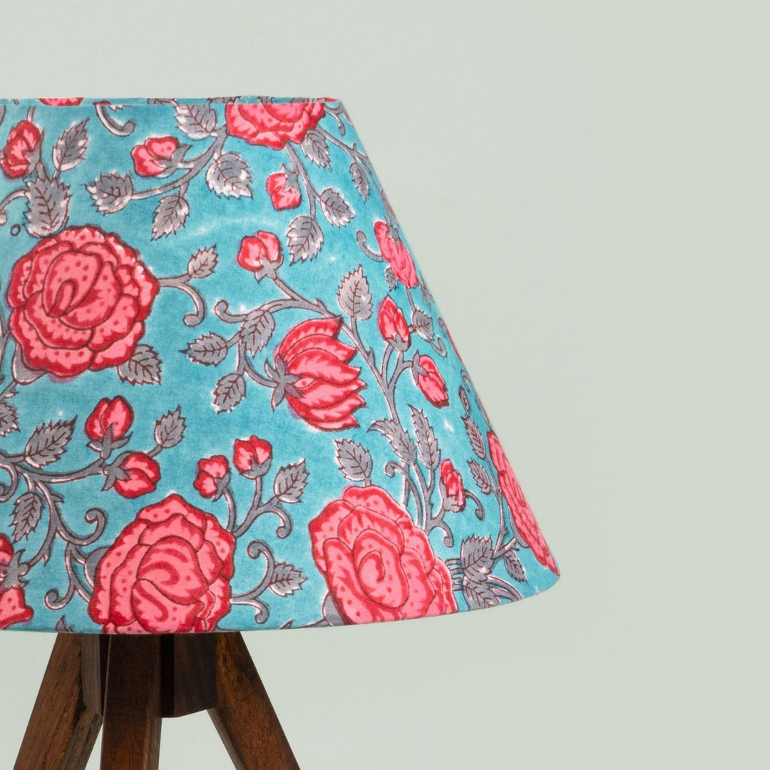 Wooden Tripod Lamp With Block Printed Fabric Shade