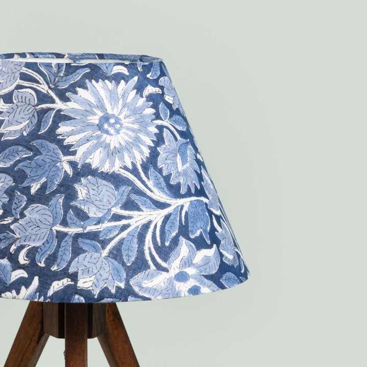 Wooden Tripod Lamp With Printed Fabric Shade