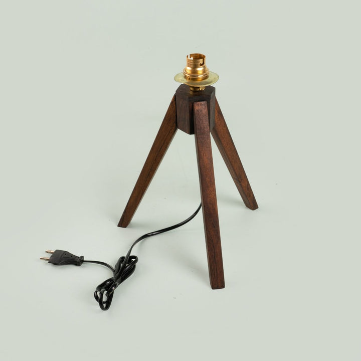 Wooden Tripod Lamp With Printed Fabric Shade