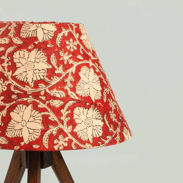 Wooden Tripod Lamp With Block Printed Fabric Shade - Zwende