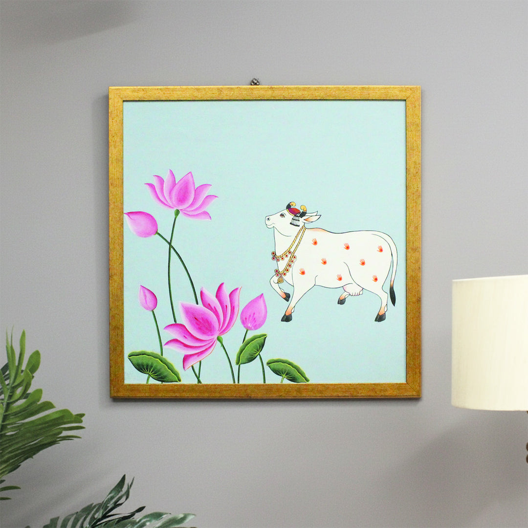 24 x 24 Inch | Pichwai Cow | Framed Hand Painted Wall Painting
