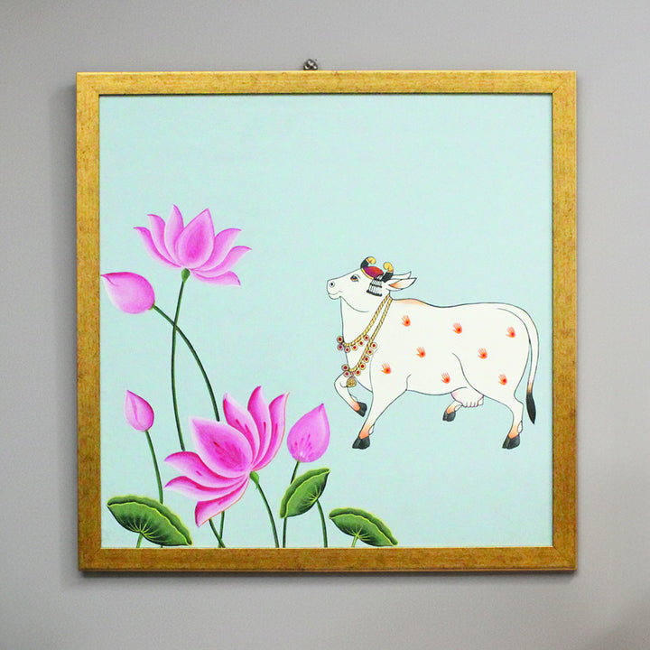 24 x 24 Inch | Pichwai Cow | Framed Hand Painted Wall Painting