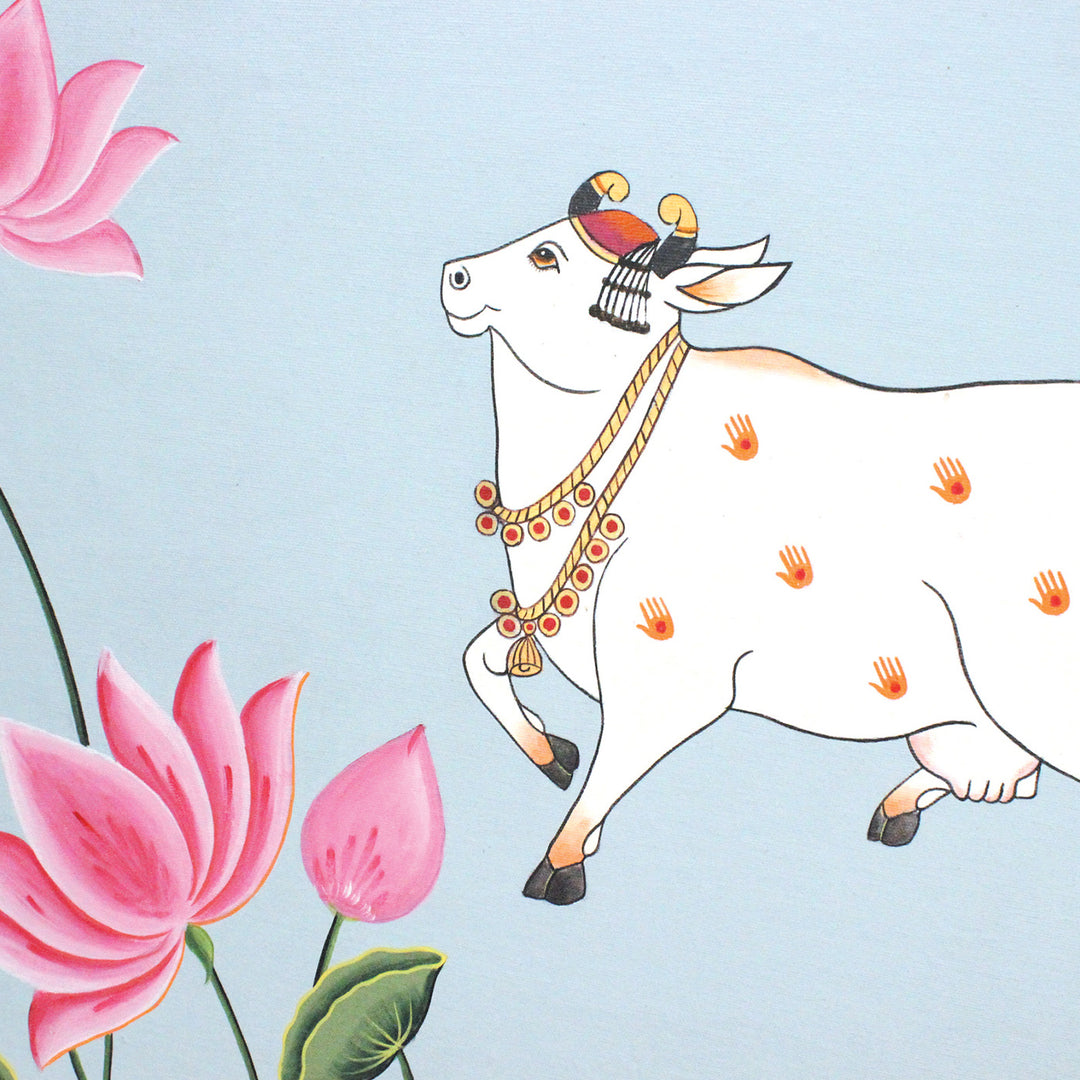 24 x 24 Inch | Pichwai Cow | Framed Hand Painted Wall Painting