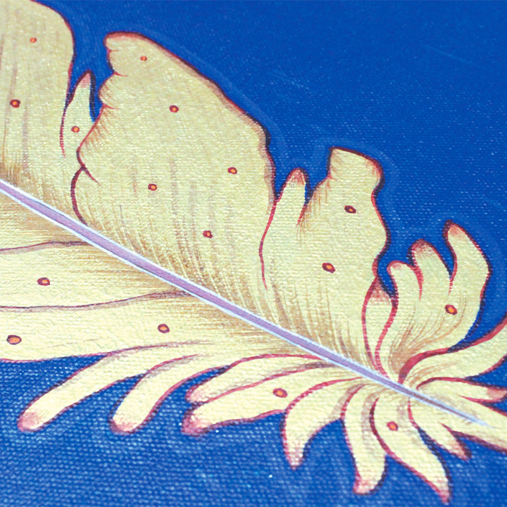 18 x 12 Inch | Golden Feather | Framed Hand Painted Wall Painting