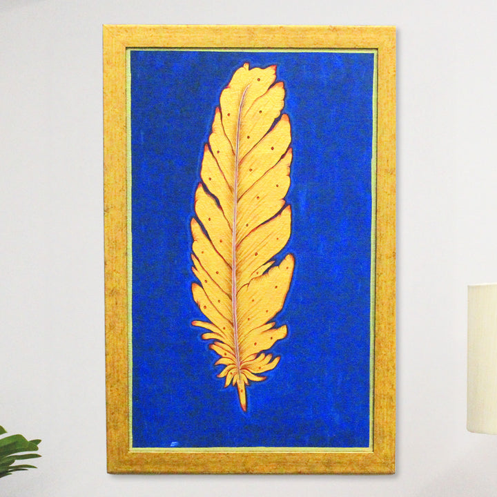 18 x 12 Inch | Golden Feather | Framed Hand Painted Wall Painting