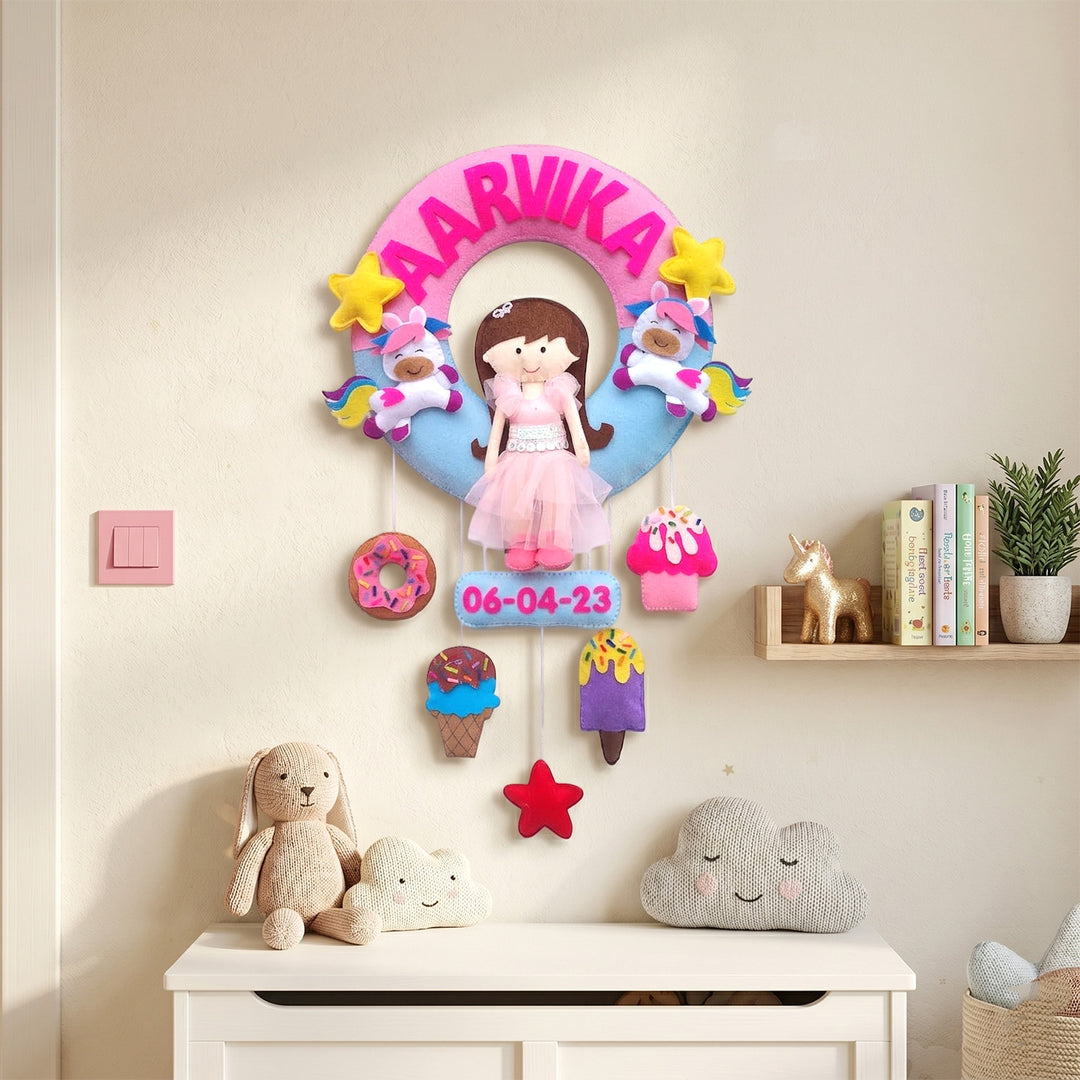 Personalised Princess Candy Theme Kids Felt Name Plate
