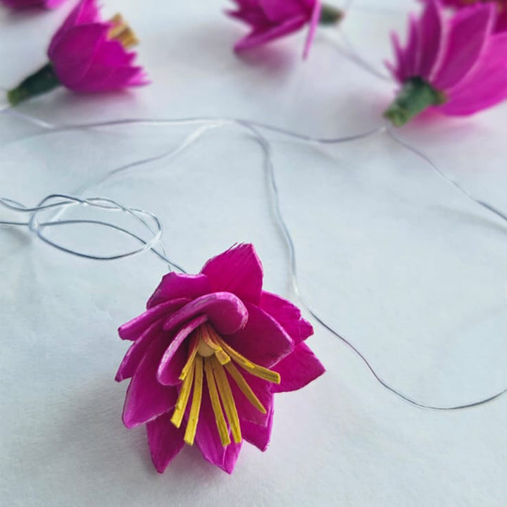Handmade Water Lily Sholapith Flower LED Fairy Light For Festive Decor