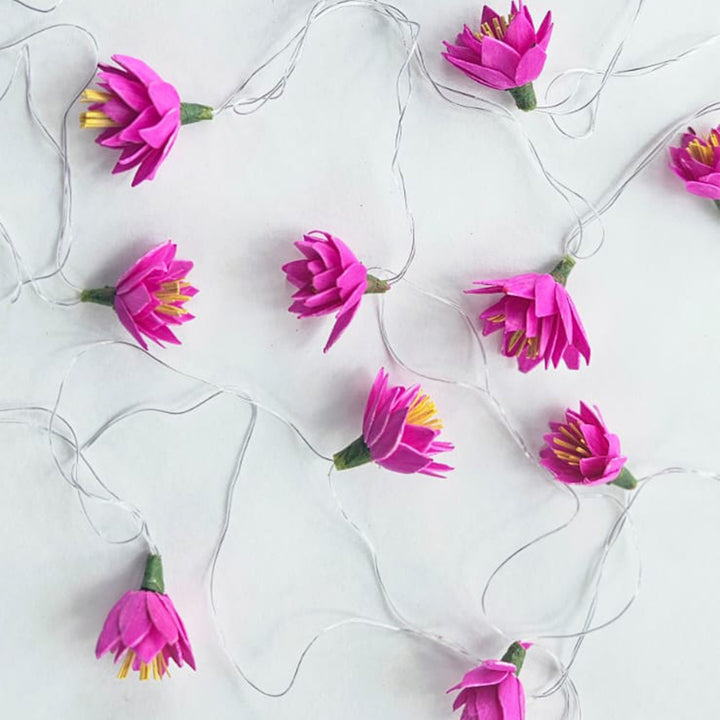 Handmade Water Lily Sholapith Flower LED Fairy Light For Festive Decor