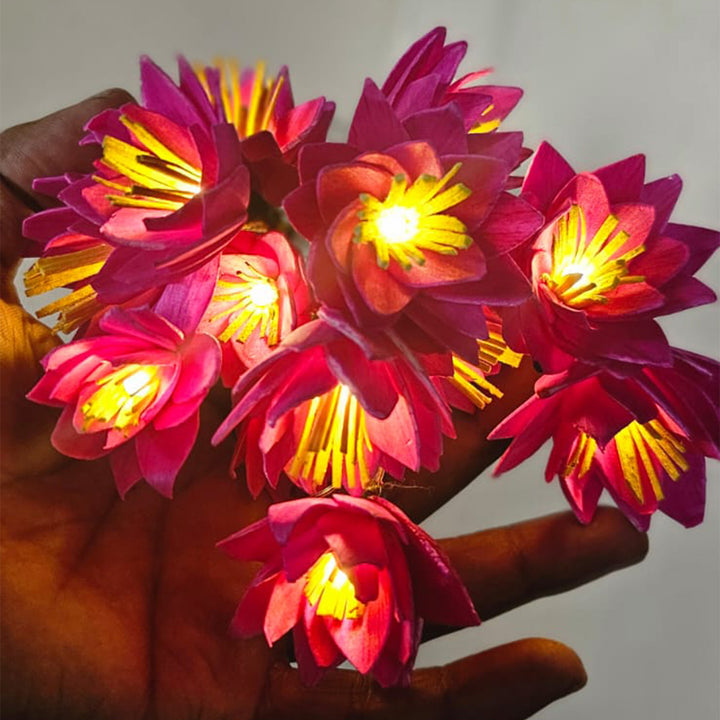 Handmade Water Lily Sholapith Flower LED Fairy Light For Festive Decor