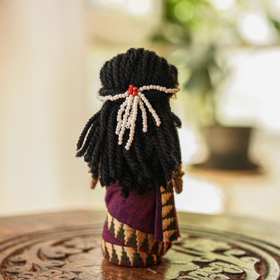 "Janaki" Handmade Felt & Fabric Golu Doll In Saree With Gajra For Festive Decor