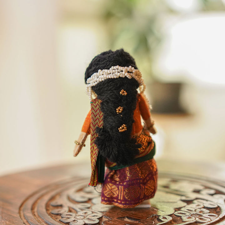 "Nandini" Handmade Felt & Fabric Golu Doll In Half Saree With Gajra For Festive Decor