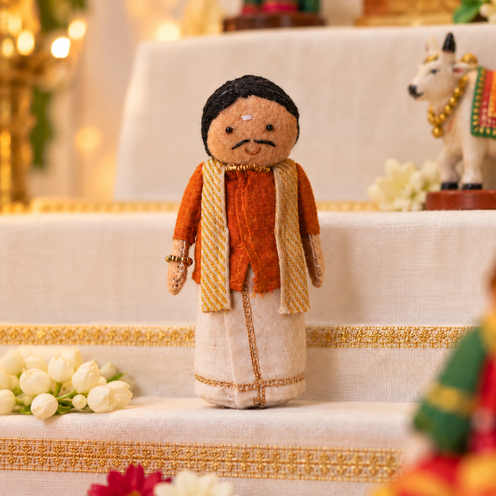 "Shankar" Handmade Felt & Fabric Golu Doll In Traditional Attire For Festive Decor