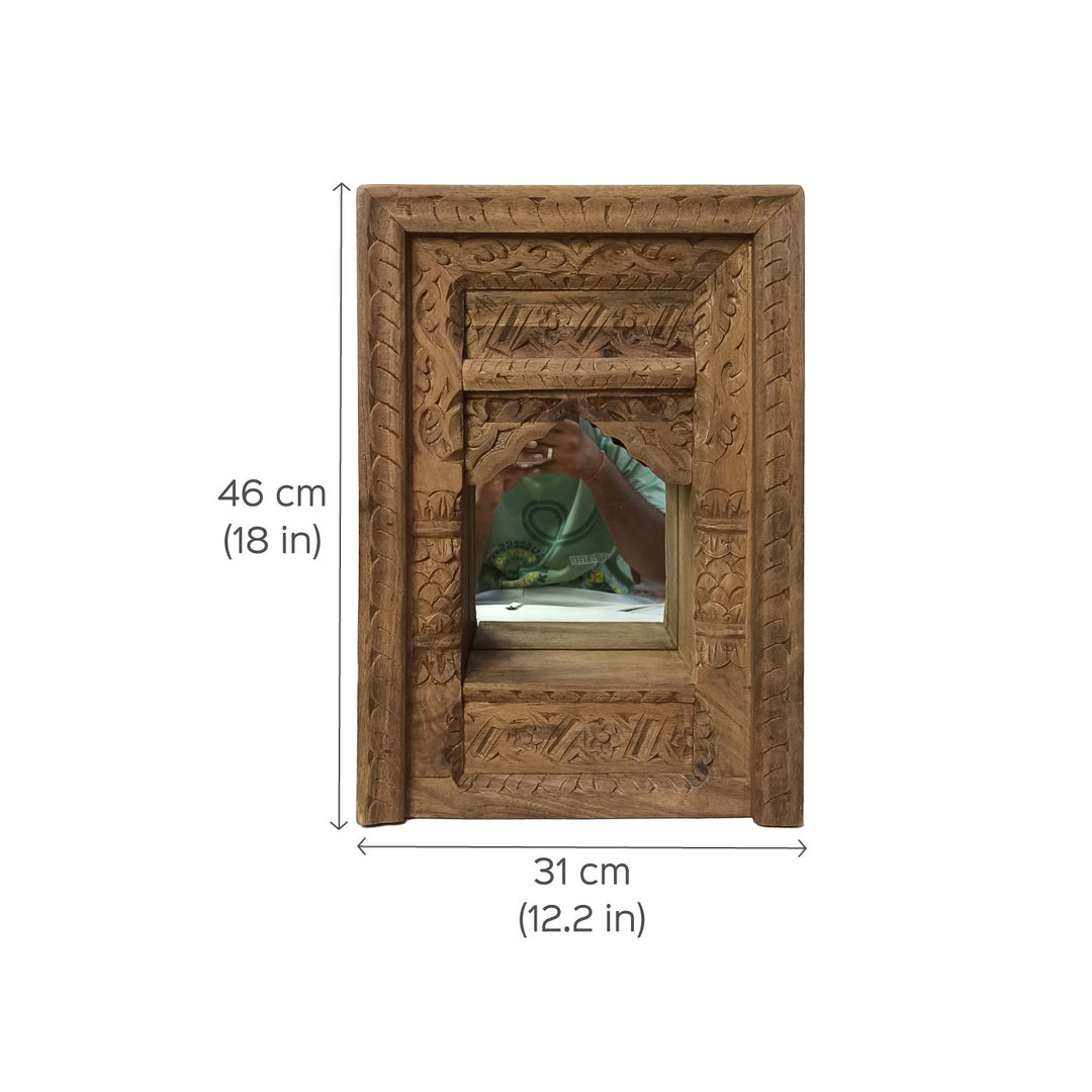 Handcrafted Wooden Mirror Jharokha With Shelf