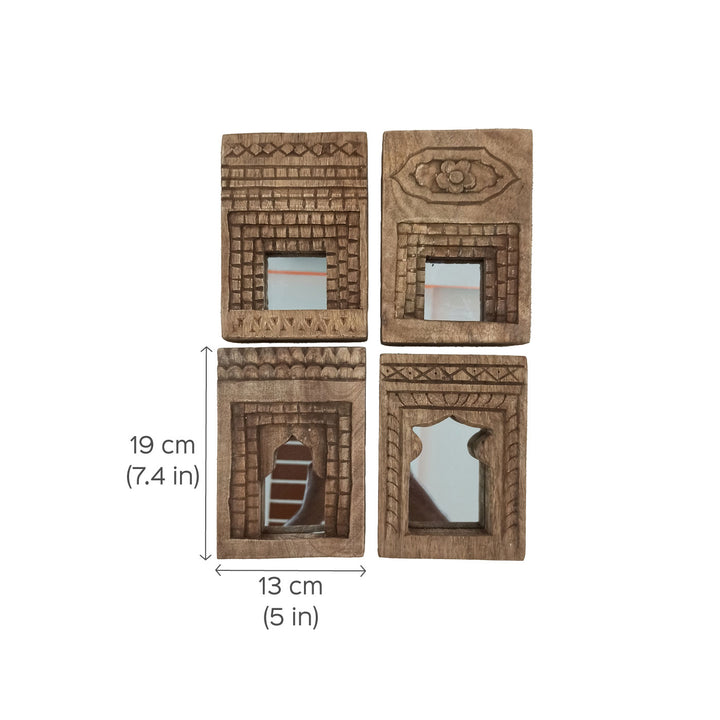 Handcrafted Wooden Temple Mirror Frame | Set of 4