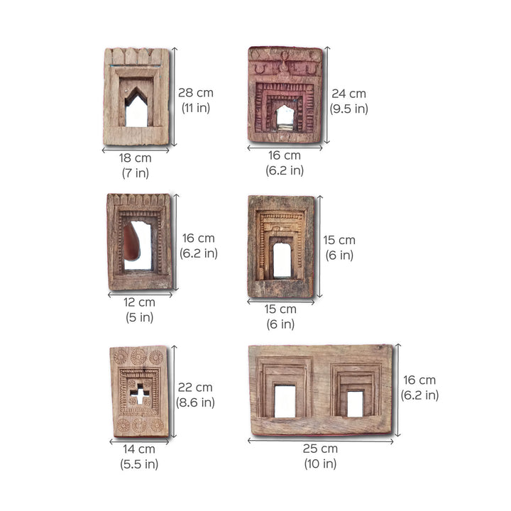 Handcrafted Jharoka Wooden Mirror Frame | Set of 6