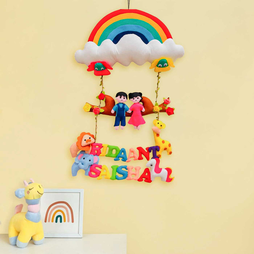 Personalized Jungle Theme Felt Kids Name Plate For Siblings