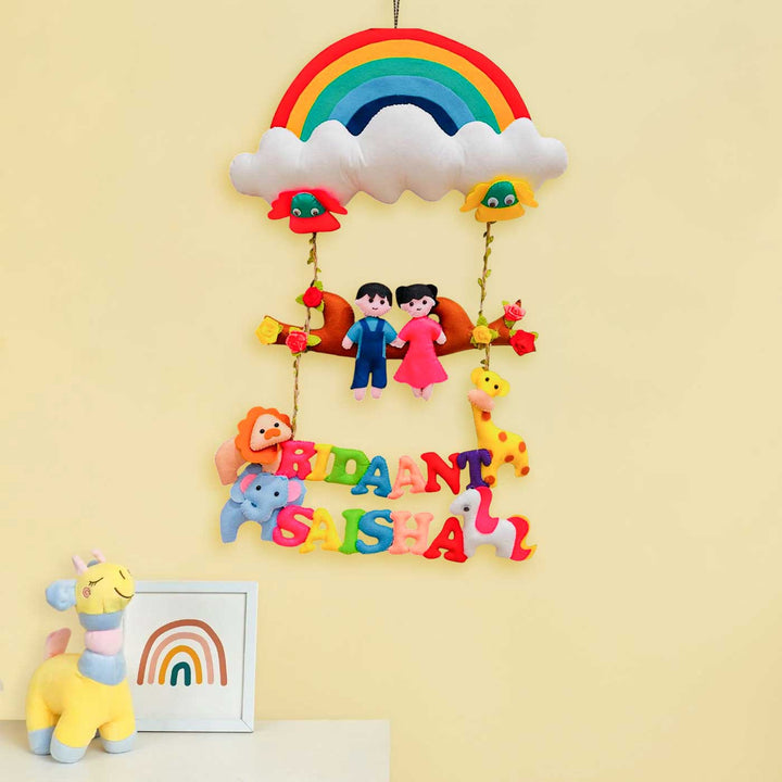 Personalized Jungle Theme Felt Kids Name Plate For Siblings