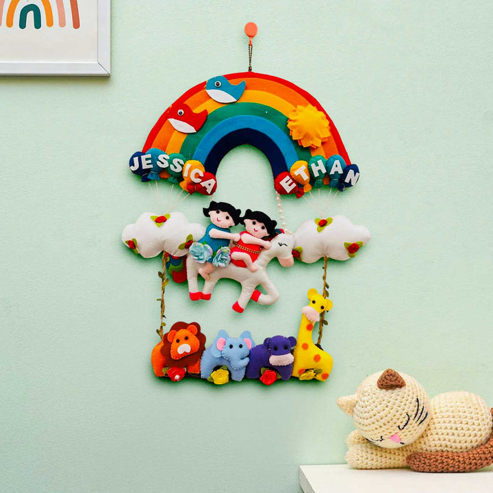 Personalized Birds & Rainbow Theme Felt Kids Name Plate