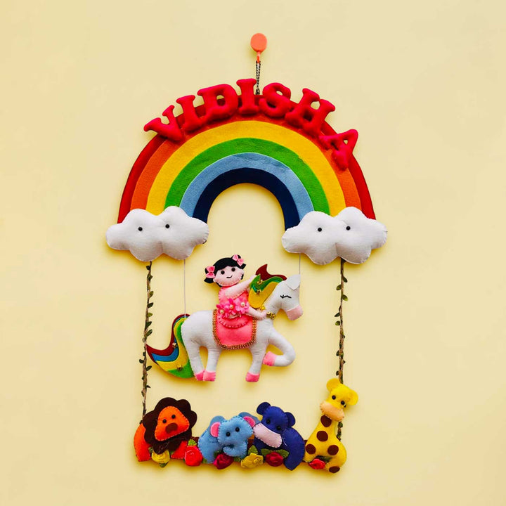 Personalized Unicorn & Rainbow Theme Felt Kids Name Plate
