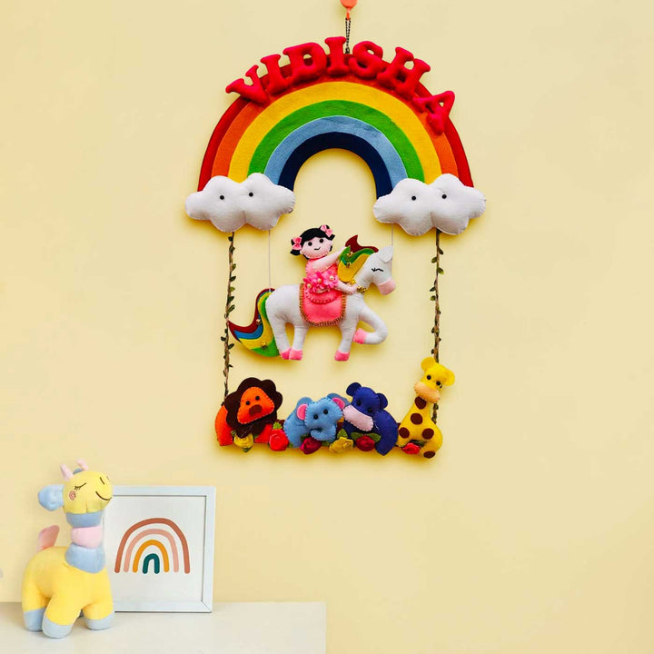 Personalized Unicorn & Rainbow Theme Felt Kids Name Plate