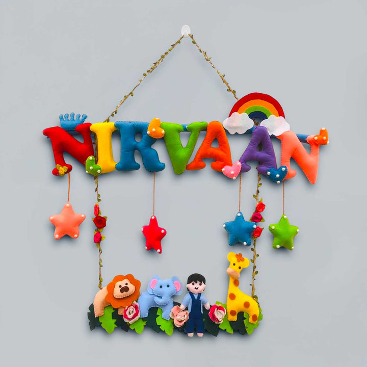 Personalized Multicolour Jungle Theme Felt Kids Name Plate