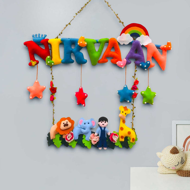 Personalized Multicolour Jungle Theme Felt Kids Name Plate