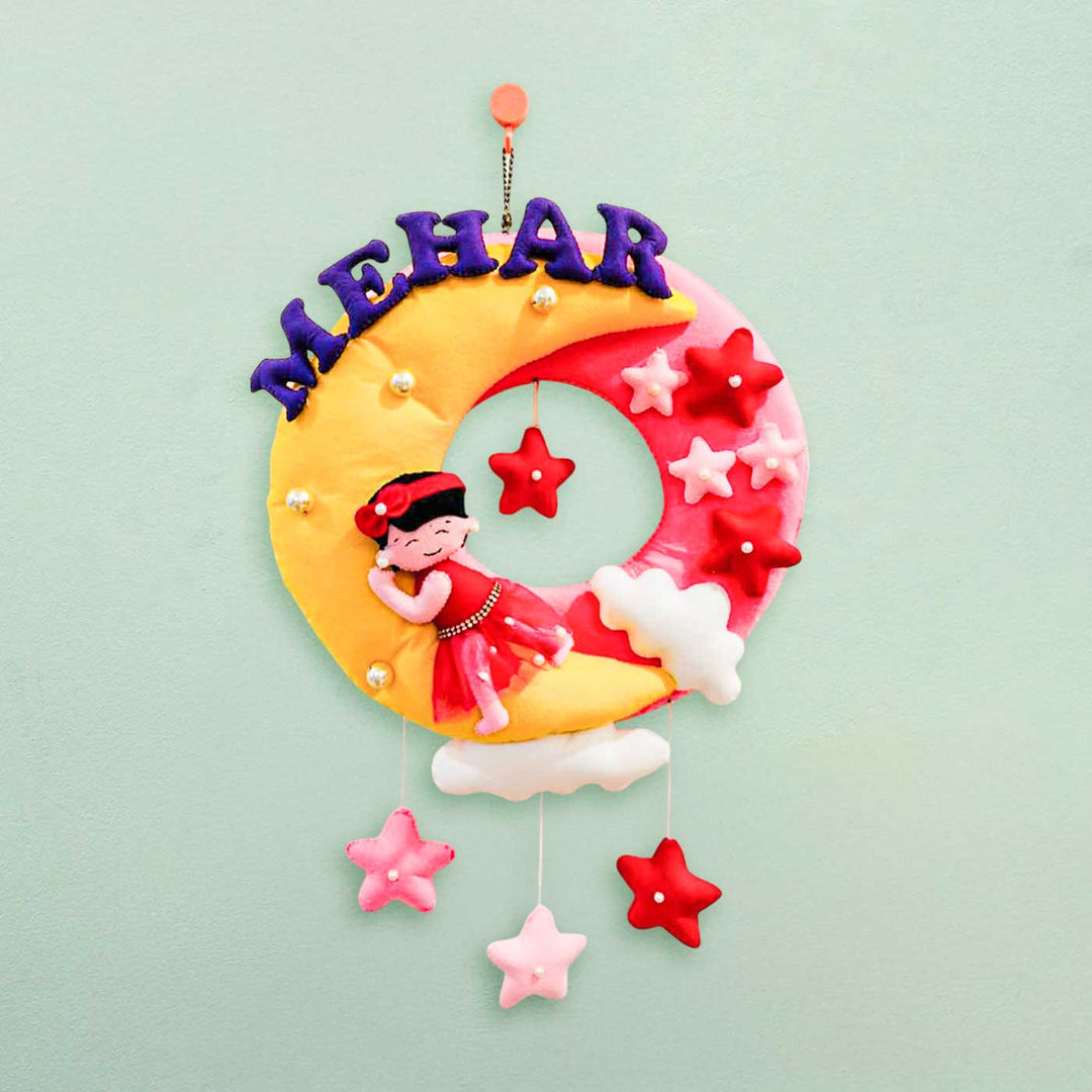Personalized Princess On Moon Theme Felt Kids Name Plate