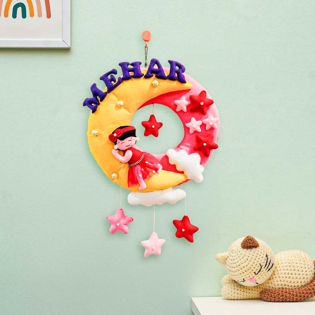 Personalized Princess On Moon Theme Felt Kids Name Plate