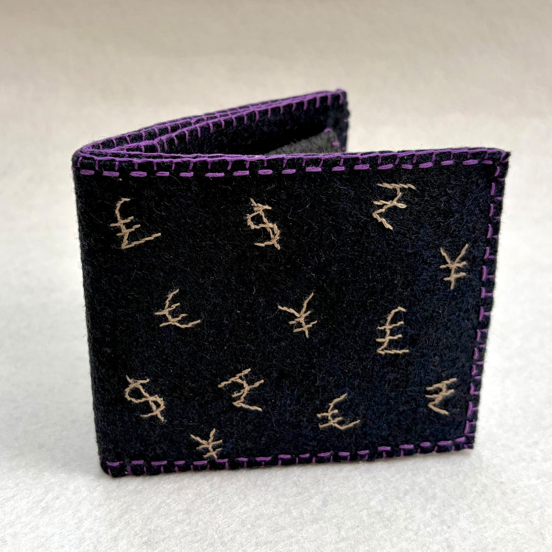 Handmade Travel Currency Sign Wallet | Black