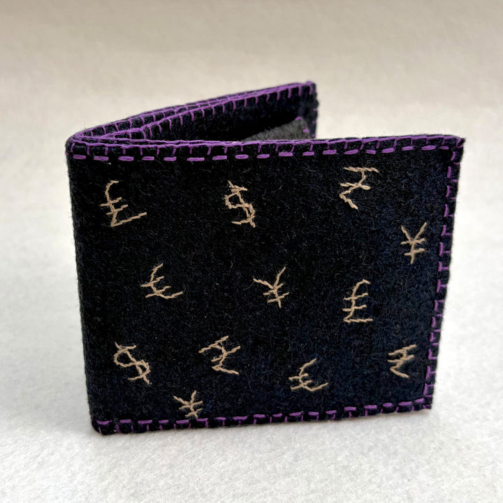 Handmade Travel Currency Sign Wallet | Black
