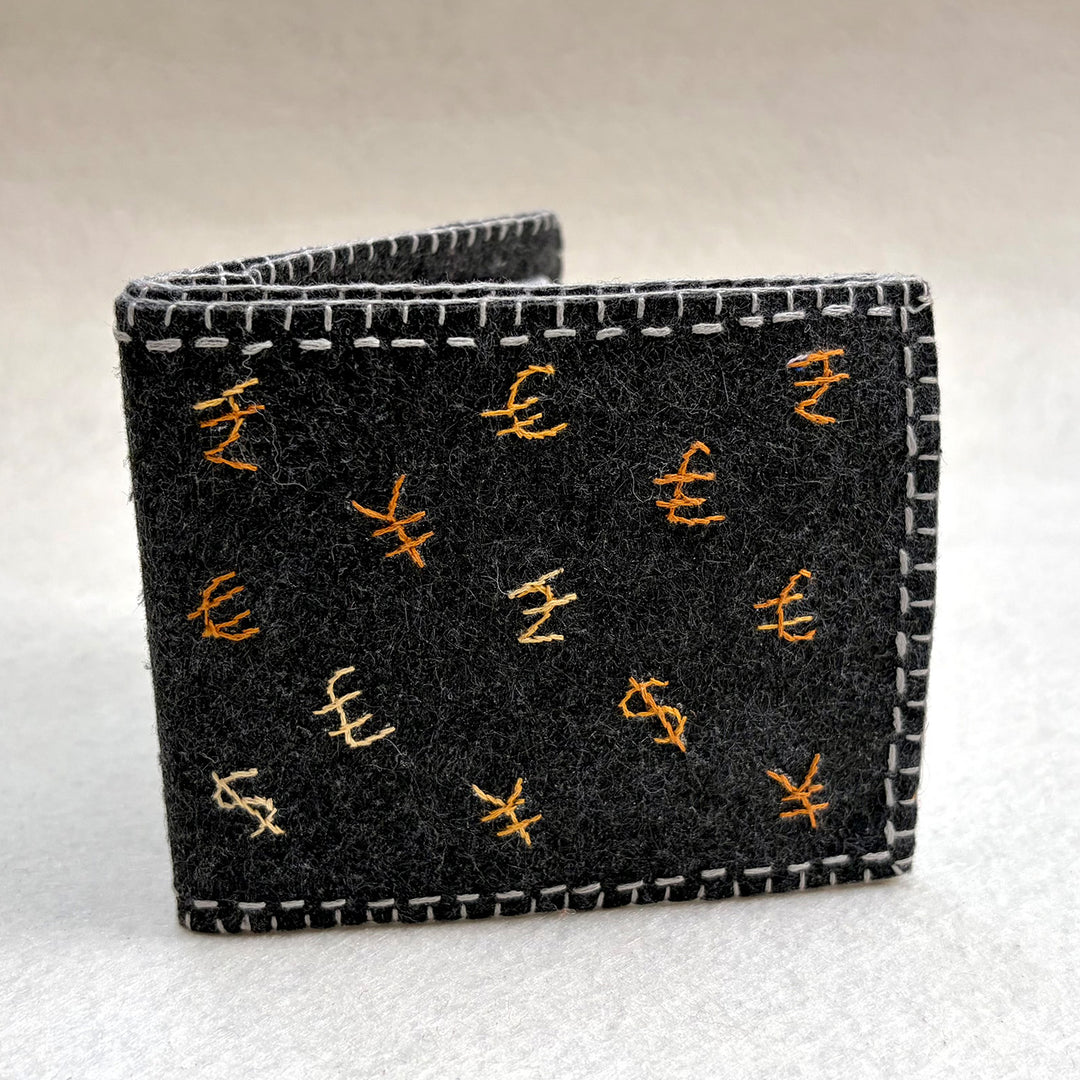 Handmade Travel Currency Sign Wallet | Grey