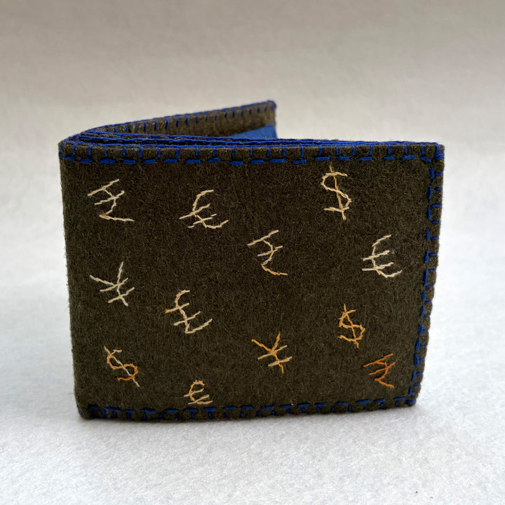 Handmade Travel Currency Sign Wallet | Green