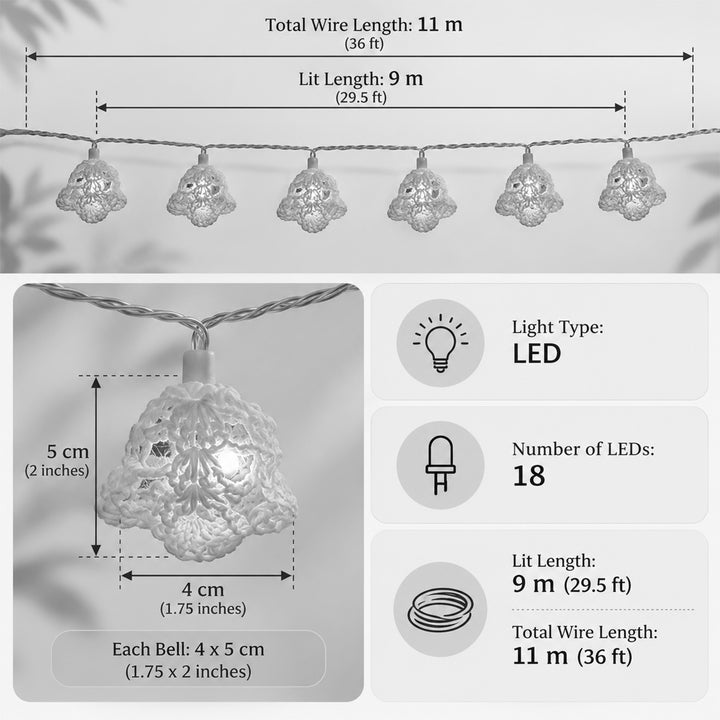 Handmade Crochet Bell Wool LED Fairy Light For Festive Decor