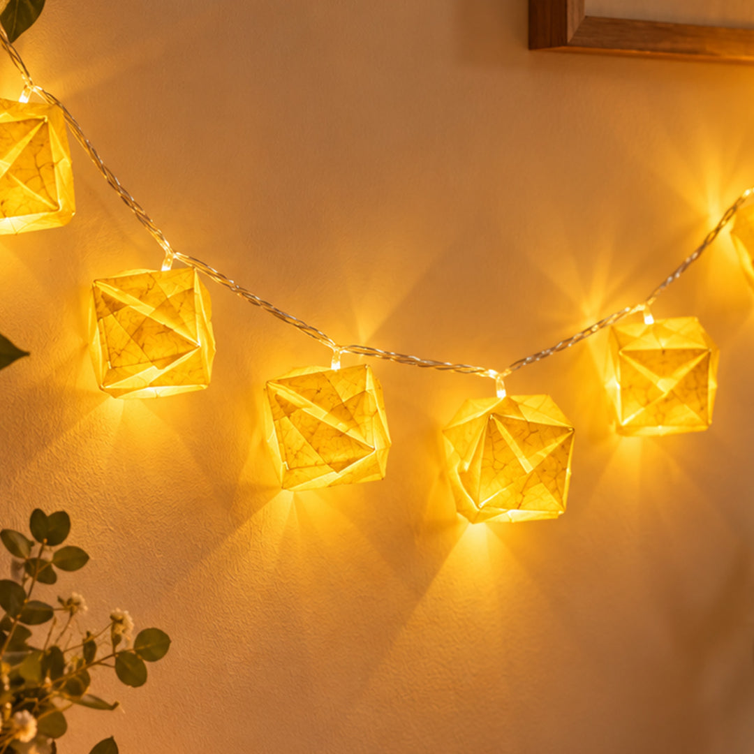 Handmade Tea Dyed Origami Crochet Paper LED Fairy Light For Festive Decor
