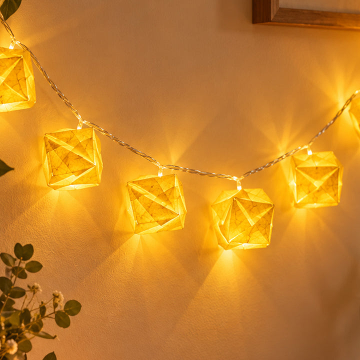 Handmade Tea Dyed Origami Crochet Paper LED Fairy Light For Festive Decor