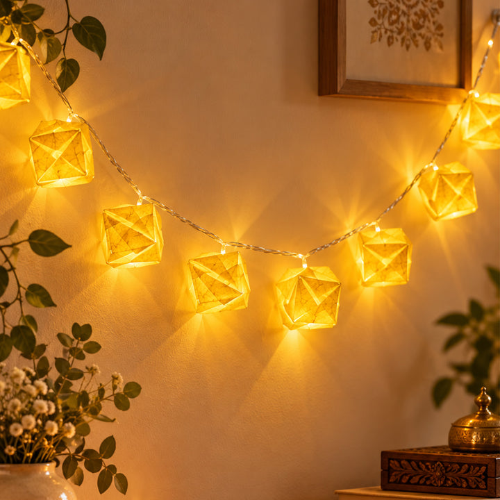 Handmade Tea Dyed Origami Crochet Paper LED Fairy Light For Festive Decor