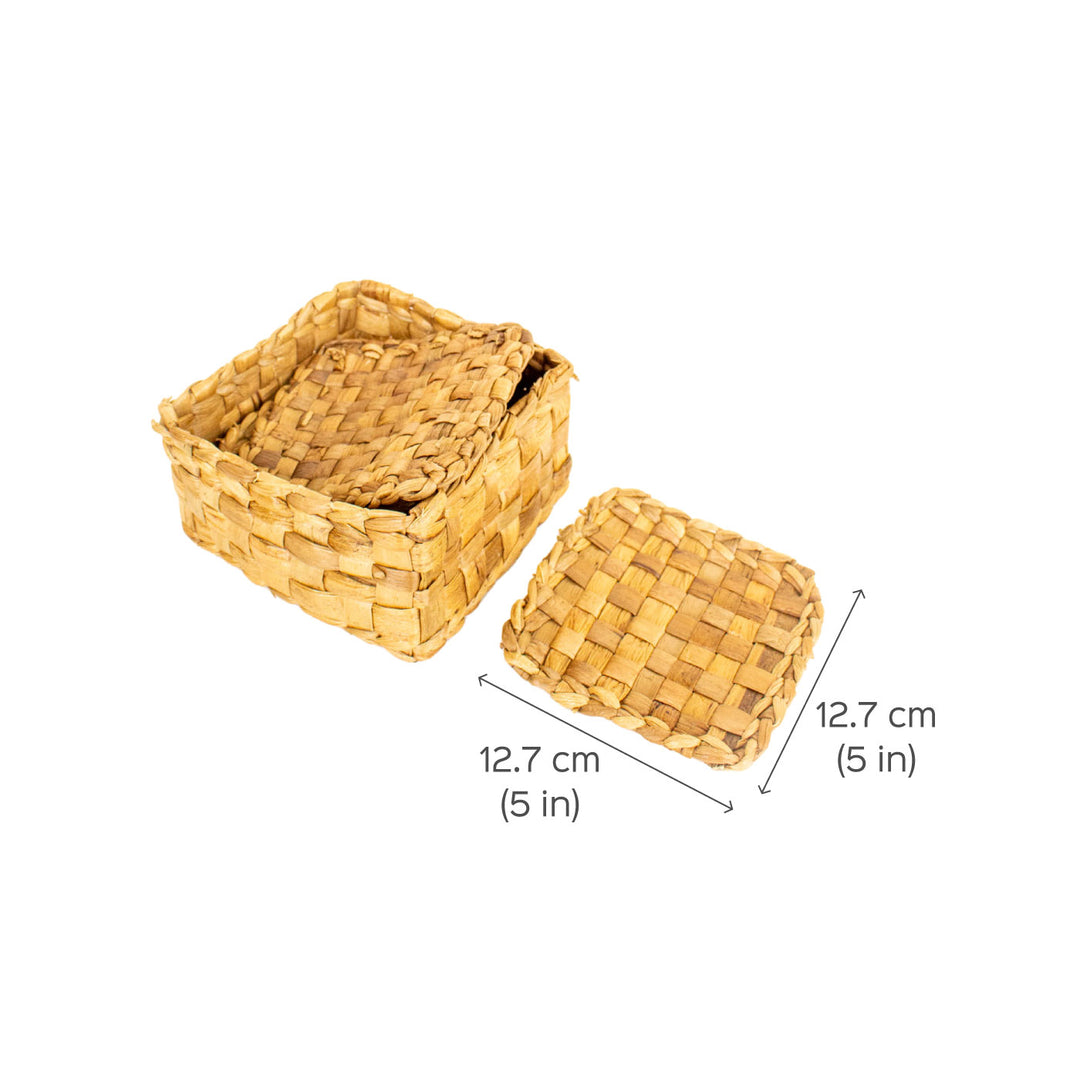 Handcrafted Water Hyacinth Coasters With Holder- Set of 6