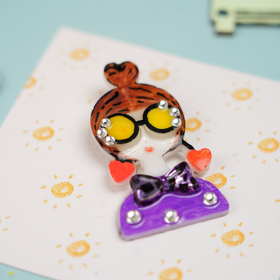 Handmade Reusable Resin Quirky Sister With Heart Acrylic Brooch