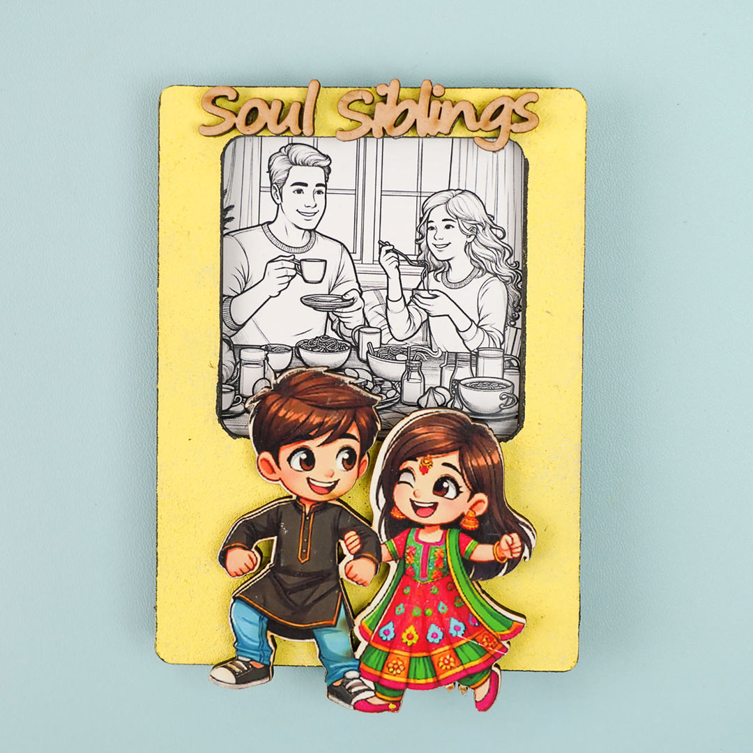 Photo Personalized Handmade Siblings Rakhi Hamper With Chocolates And Roli Chawal - Front view of photo frame