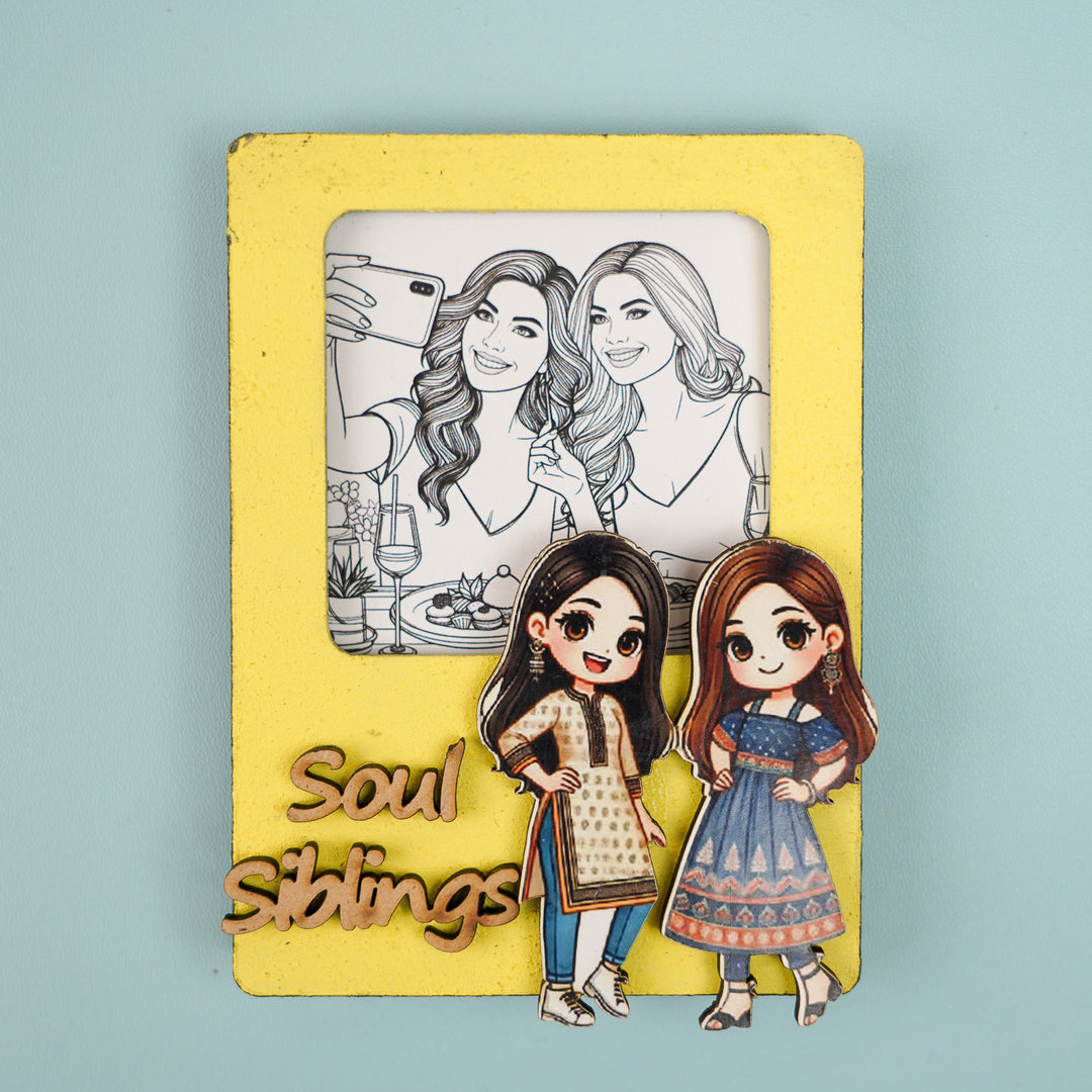 Photo Personalized "Soul Sisters" Mdf Wood Bookmark / Magnet For Siblings