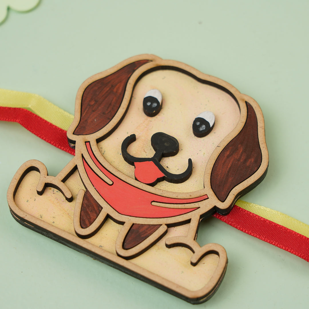 Handmade Reusable Dog Acrylic Rakhi With Roli Chawal - Close-up Detail View