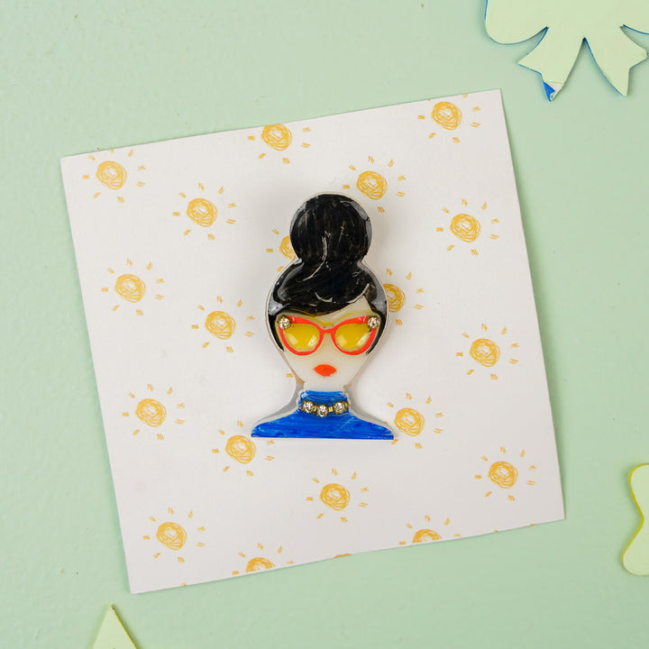 Handmade Reusable Resin Blue Quirky Sister Acrylic Brooch
