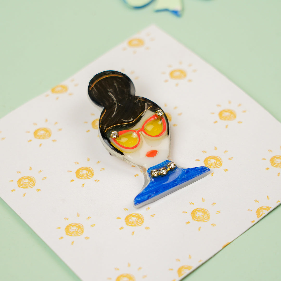 Handmade Reusable Resin Blue Quirky Sister Acrylic Brooch