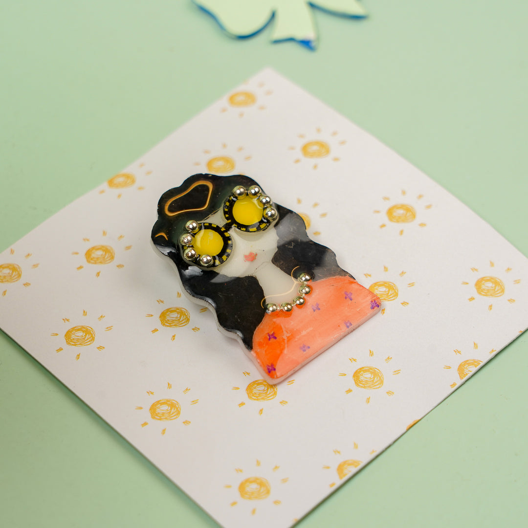 Handmade Reusable Resin Quirky Sister Acrylic Brooch