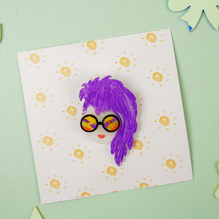 Handmade Reusable Resin Purple Quirky Sister Acrylic Brooch