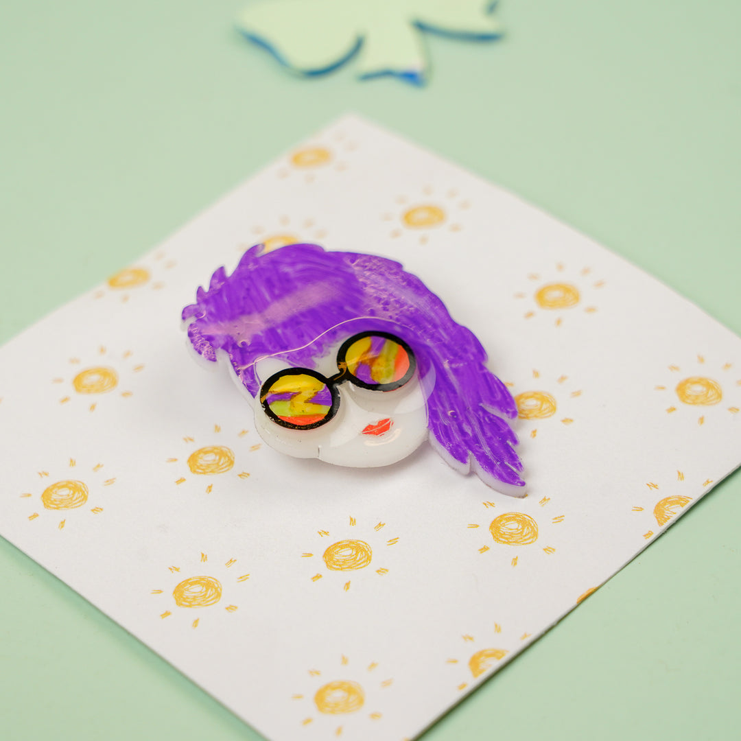 Handmade Reusable Resin Purple Quirky Sister Acrylic Brooch