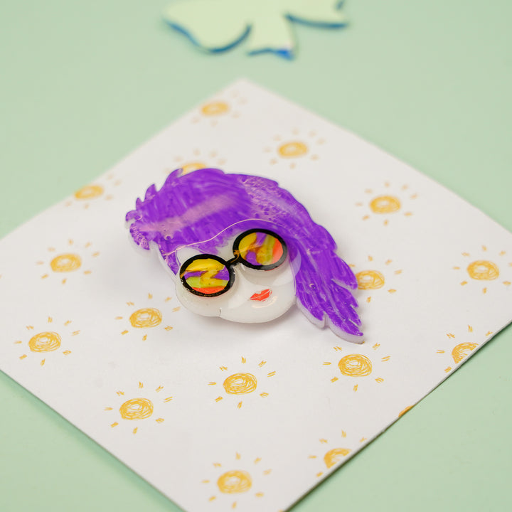 Handmade Reusable Resin Purple Quirky Sister Acrylic Brooch