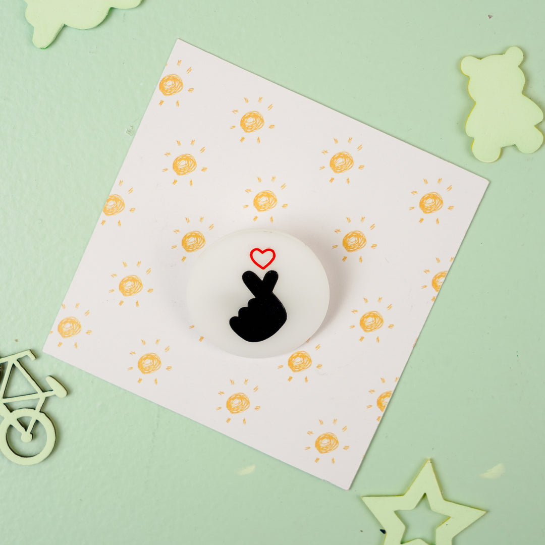 Handmade Reusable Bts Finger Red Heart Acrylic Brooch
