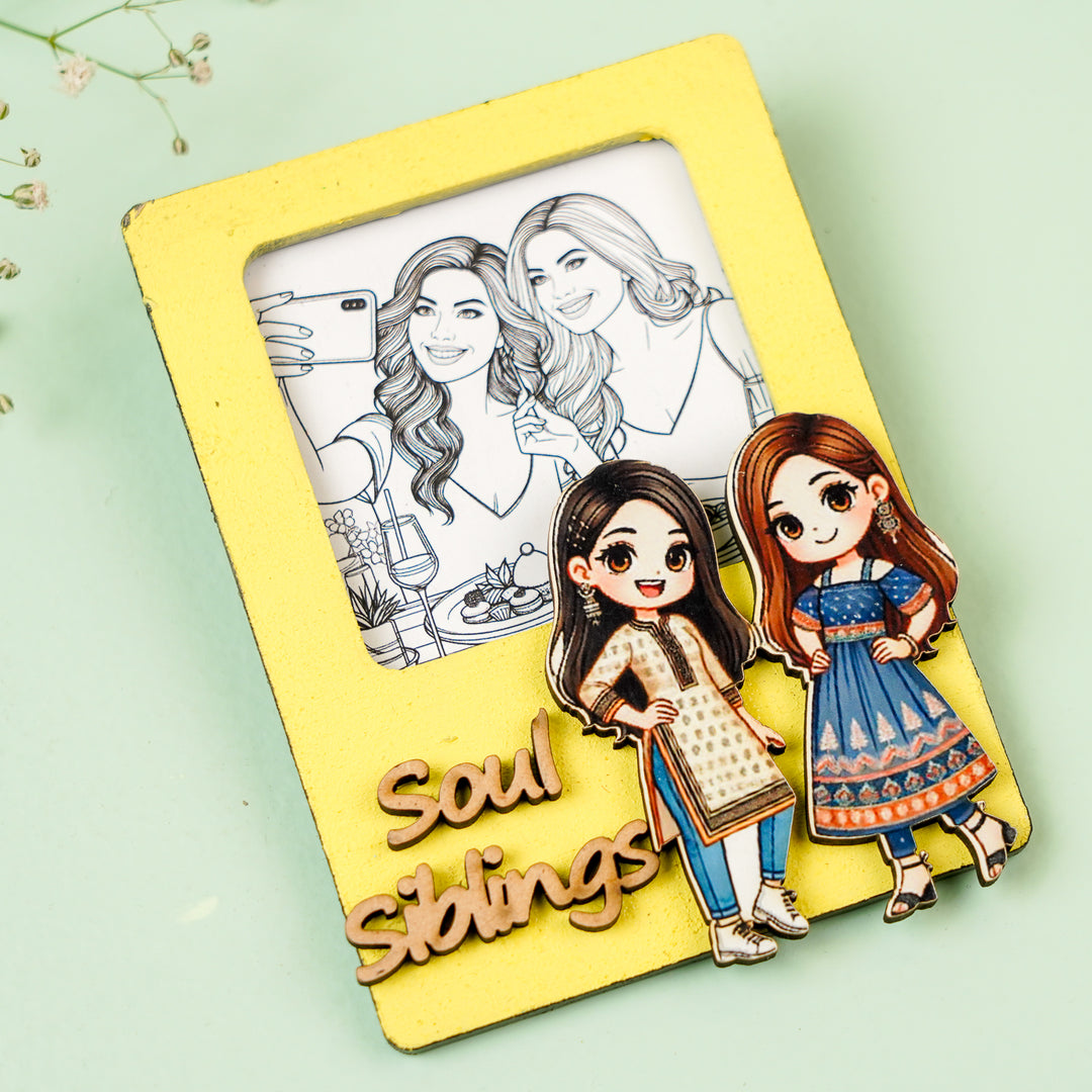 Photo Personalized "Soul Sisters" Mdf Wood Bookmark / Magnet For Siblings