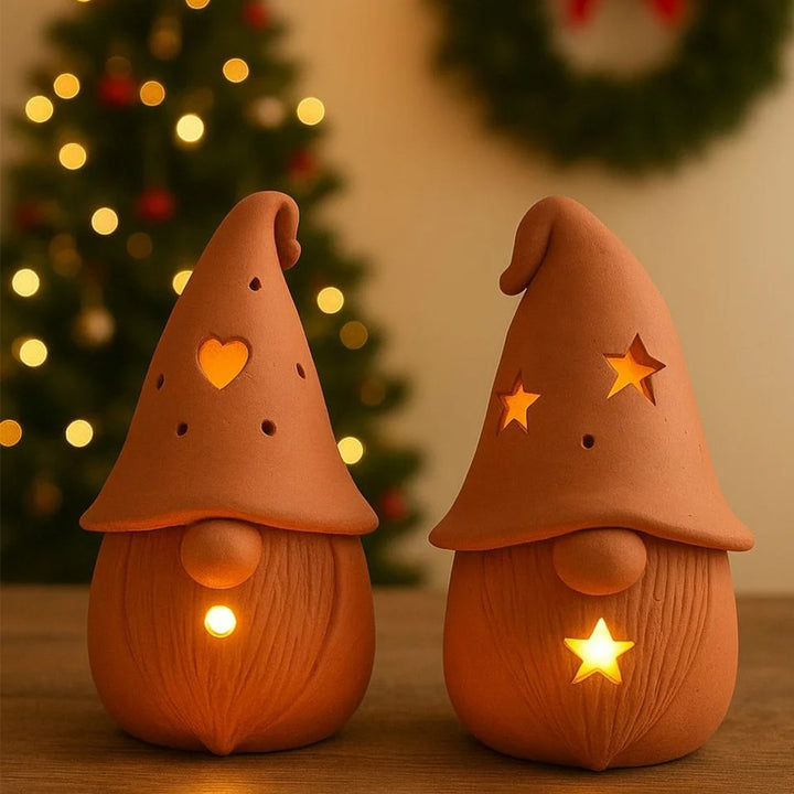 Handmade Gonk Theme Terracotta Tealight Holders For Christmas Decoration | Set Of 2